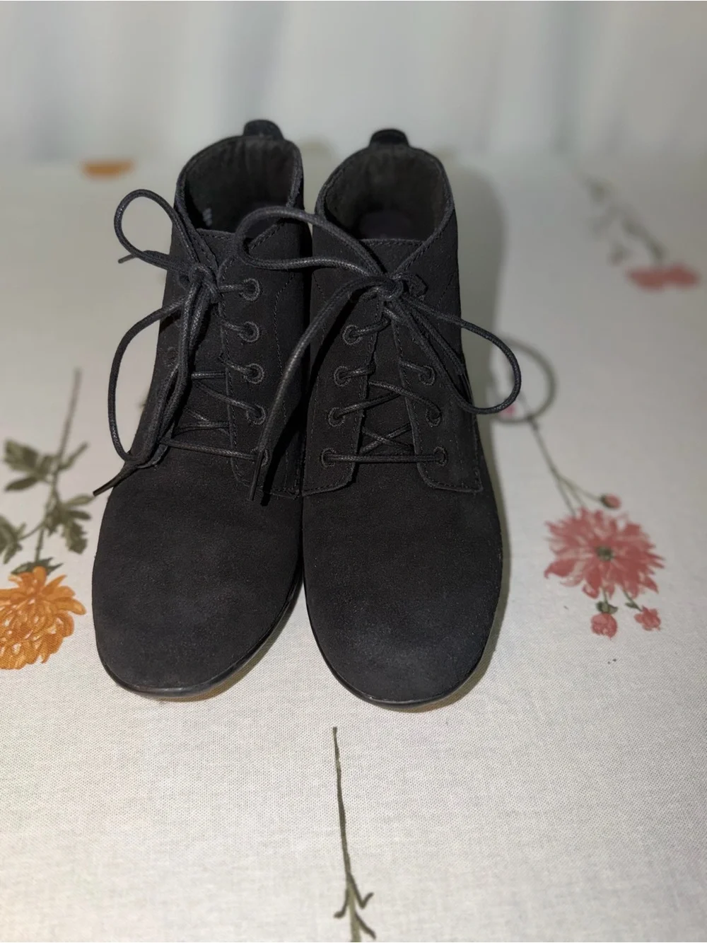 Clarks Black Suede Lace-Up Ankle Booties